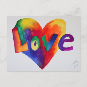 Love Rainbow Heart Watercolor Art Postcard