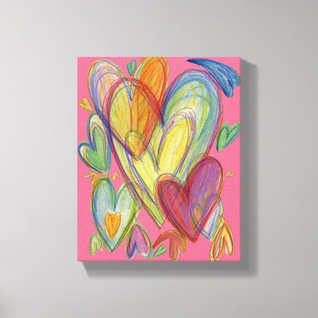 Love Rainbow Hearts Painting Canvas Art Print (Front)