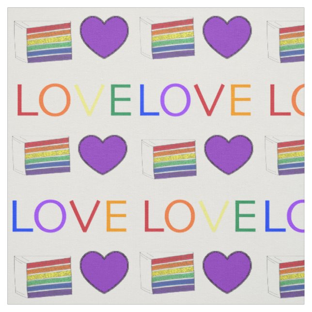 LOVE Rainbow Layer Wedding Cake Slice Pride Heart Fabric (Swatch)
