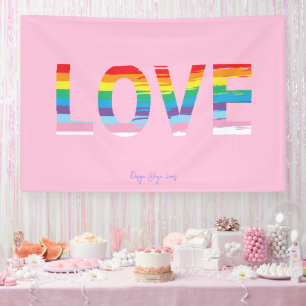 LOVE Rainbow LGBTQIA Flag, Pride Letter Pink Banner