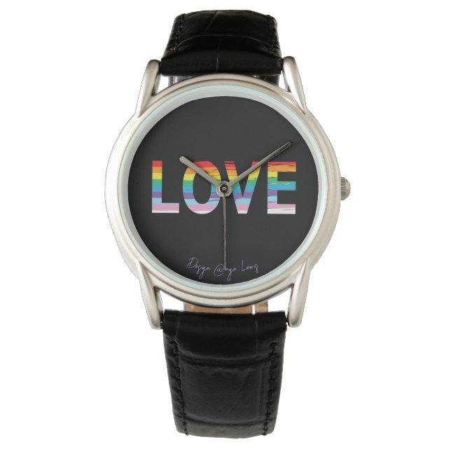 LOVE Rainbow LGBTQIA, Gay Pride Letter Cool  Watch (Front)