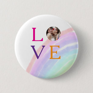 LOVE RAINBOW PHOTO LETTER PRIDE LGBTQ GIFTS CUSTOM 6 CM ROUND BADGE