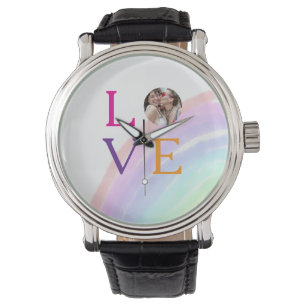 LOVE RAINBOW PHOTO LETTER PRIDE LGBTQ GIFTS CUSTOM WATCH