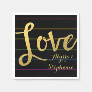 Love Rainbow Pinstripe LGBT Faux Gold Foil Napkin