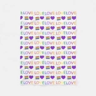LOVE  Rainbow Wedding Cake Purple Heart Gay Pride Fleece Blanket
