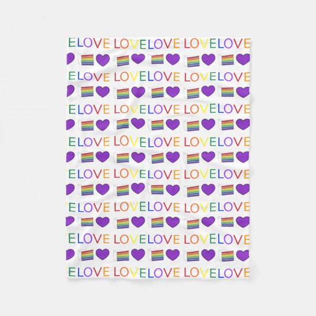 LOVE  Rainbow Wedding Cake Purple Heart Gay Pride Fleece Blanket (Front)