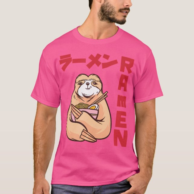 Love Ramen Anime Noodles Kawaii Japanese Sloth Ske T-Shirt (Front)