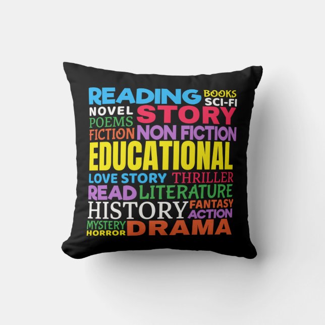 Love Reading Books - Genre Word Art Cushion (Front)