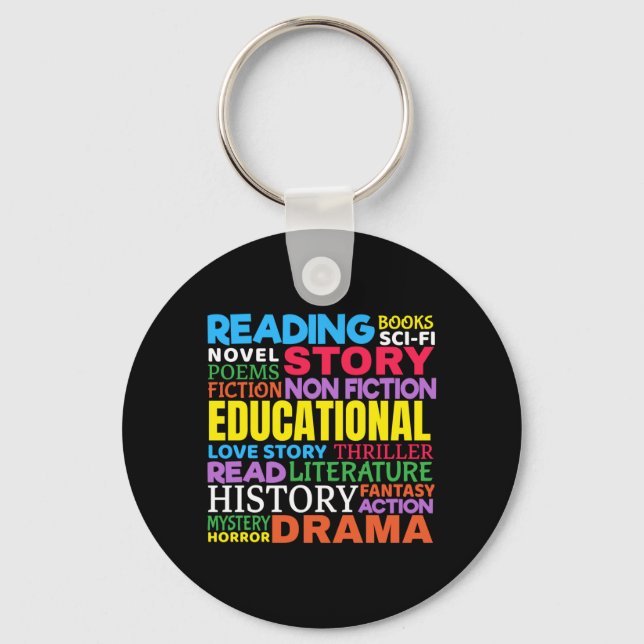 Love Reading Books - Genre Word Art Key Ring (Front)