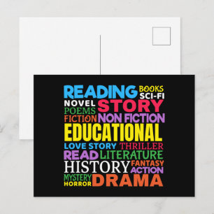 Love Reading Books - Genre Word Art Postcard