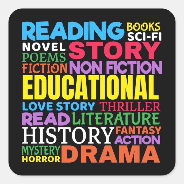 Love Reading Books - Genre Word Art Square Sticker (Front)