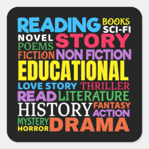 Love Reading Books - Genre Word Art Square Sticker