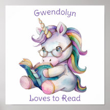 Love Reading Cute Unicorn Eyeglasses Purple Text
