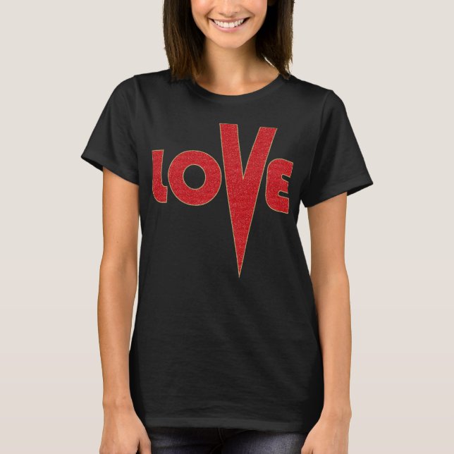 Love Red And Gold Glitter High V Letter Art T-Shirt (Front)