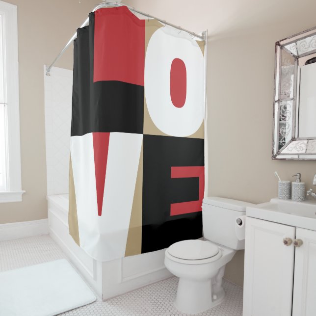 Love Red Black Gold Sleek Letter Art Design Shower Curtain (In Situ)