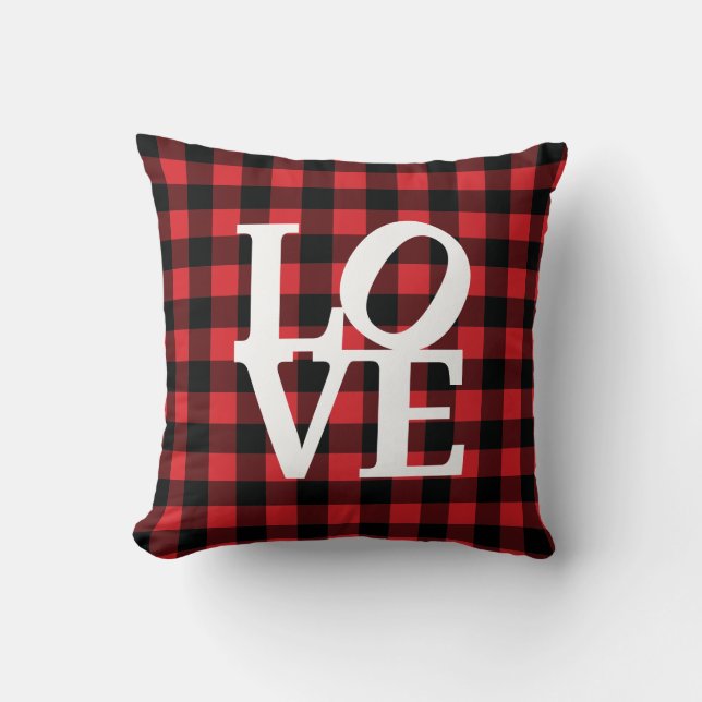 Love red buffalo plaid pattern cushion (Front)