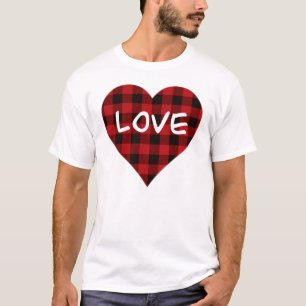 Love, red buffalo plaid pattern, valentine heart T-Shirt