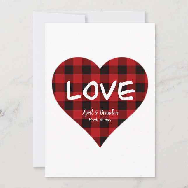 Love, red buffalo plaid pattern, valentine  holiday card (Front)
