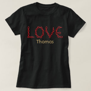 Love Red Chain Letters Gold Customised Name T-Shirt