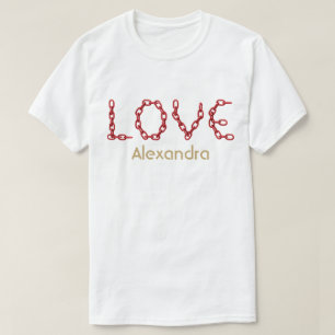 Love Red Chain Letters Gold Name Personalised T-Shirt