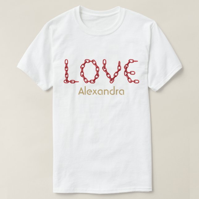 Love Red Chain Letters Gold Name Personalised T-Shirt (Design Front)