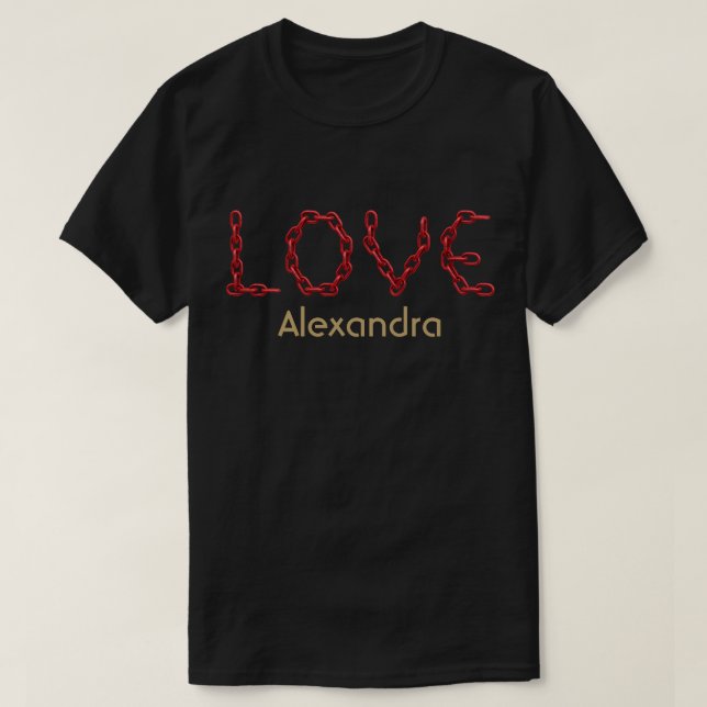 Love Red Chain Letters Gold Personalised Name T-Shirt (Design Front)