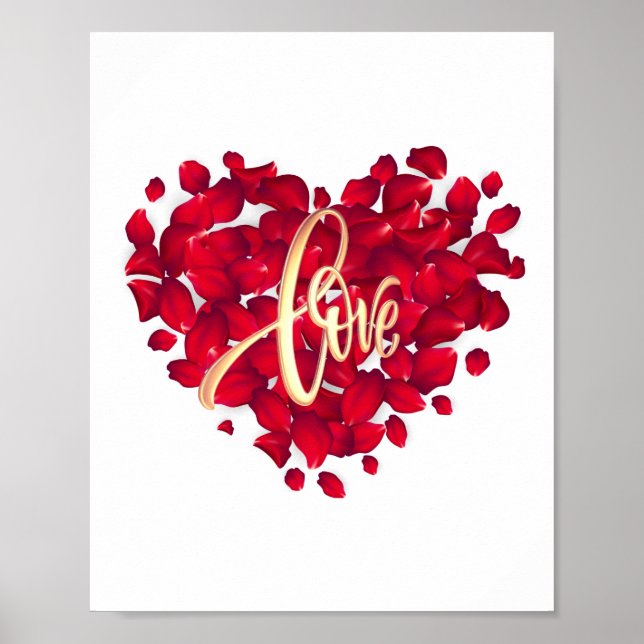 Love Red Colour Heart Shape Petals Poster (Front)