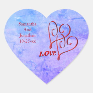 Love Red Entwined Hearts Personalised Wedding  Heart Sticker