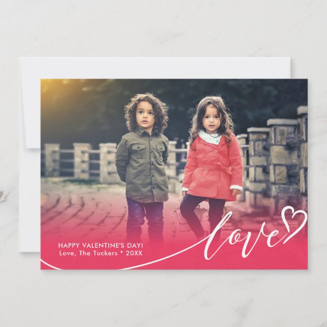 LOVE Red Fade Valentine's Day Photo Card (Front)