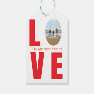 Love red family photo oval shape modern simple gift tags