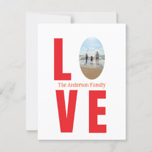 Love red family photo oval shape modern simple postcard