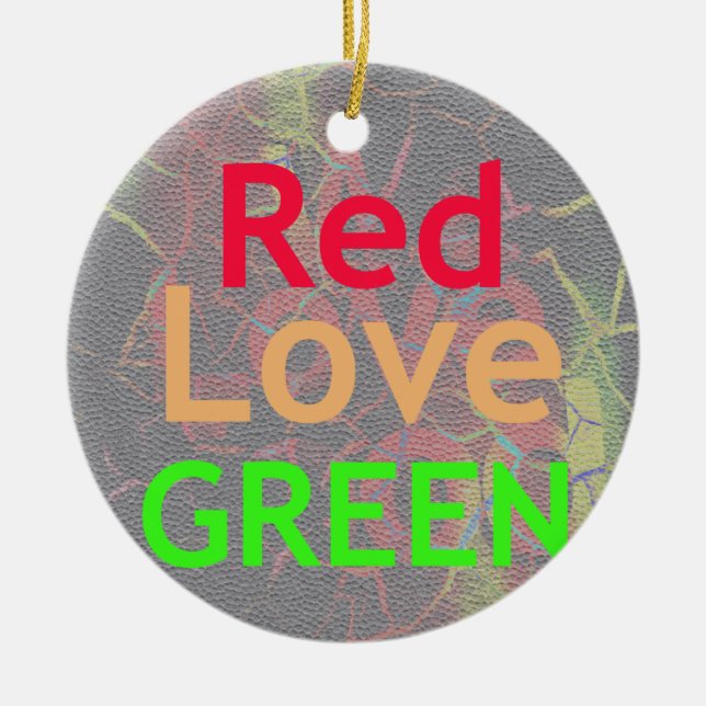 LOVE RED GOLDEN GREEN CERAMIC TREE DECORATION (Front)