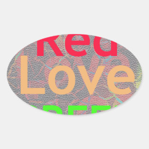 LOVE RED GOLDEN GREEN OVAL STICKER