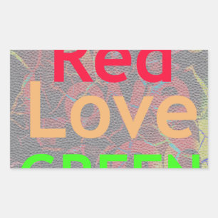 LOVE RED GOLDEN GREEN RECTANGULAR STICKER