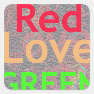 LOVE RED GOLDEN GREEN SQUARE STICKER