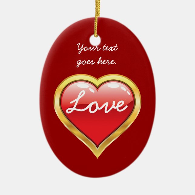 Love Red Golden Heart Valentine’s Day ornament (Front)