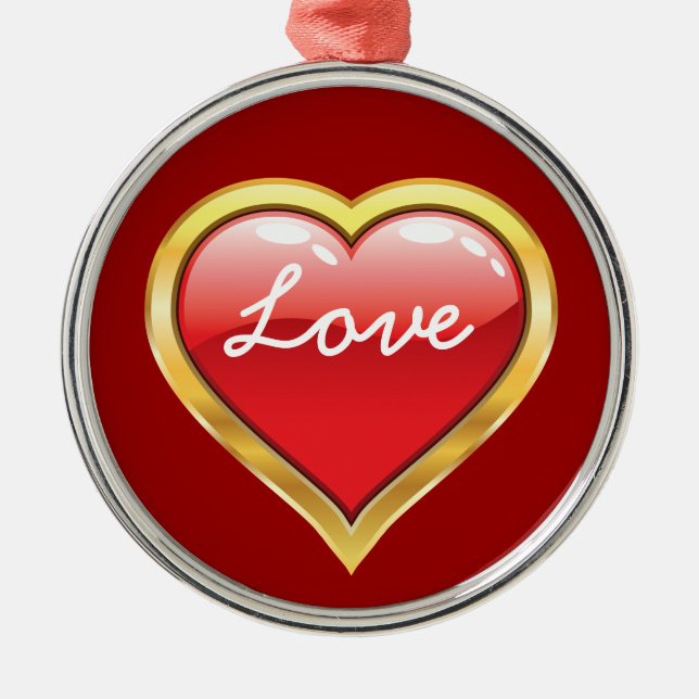 Love Red Golden Heart Valentine’s Day ornament (Front)