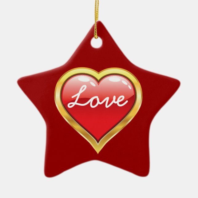 Love Red Golden Heart Valentine’s Day ornament (Front)