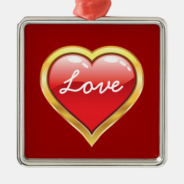 Love Red Golden Heart Valentine’s Day ornament (Front)
