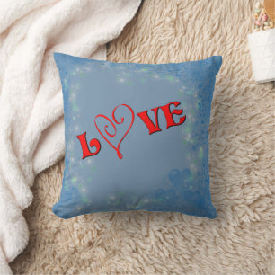 Love Red Heart Blue Hearts Cushion