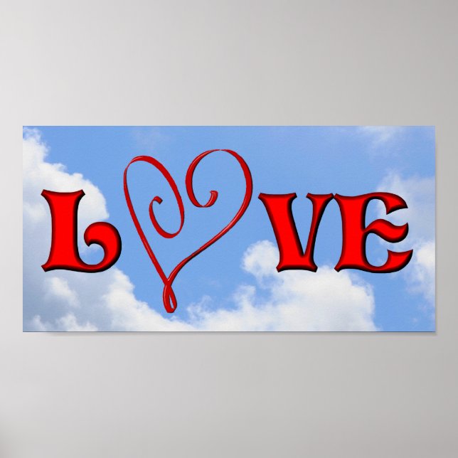 Love Red Heart Blue Sky Poster (Front)