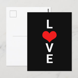 Love Red Heart Cute Valentine's Day White Black  Postcard