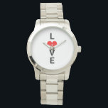 Love Red Heart Cute Valentine's Day White Custom Watch<br><div class="desc">Printed with red heart pattern with quote in text templates you can edit with solid white colour background! You may even change the heart picture with your own image or photos!</div>