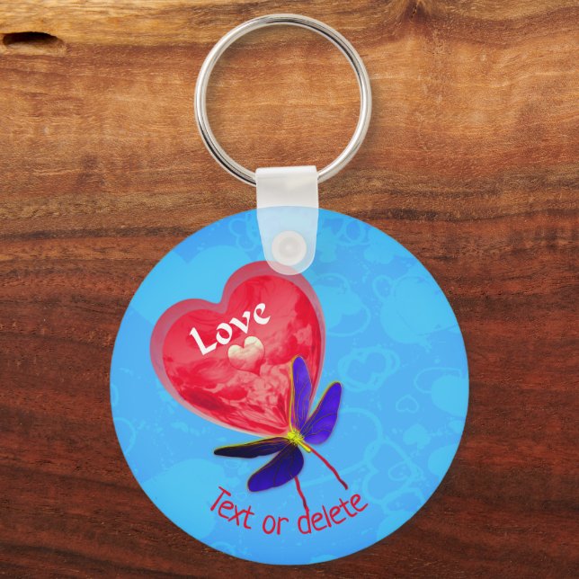Love Red Heart Dragonfly Personalised Key Ring (Front)