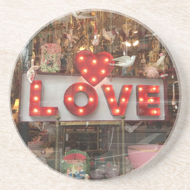 LOVE Red Heart Neon Valentine's Day Reflection Coaster (Front)