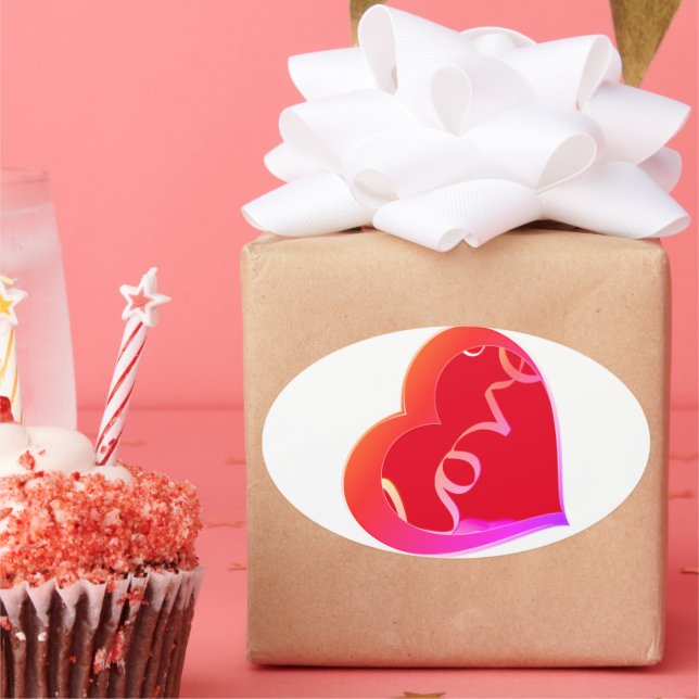 Love Red Heart   Oval Sticker (Party)
