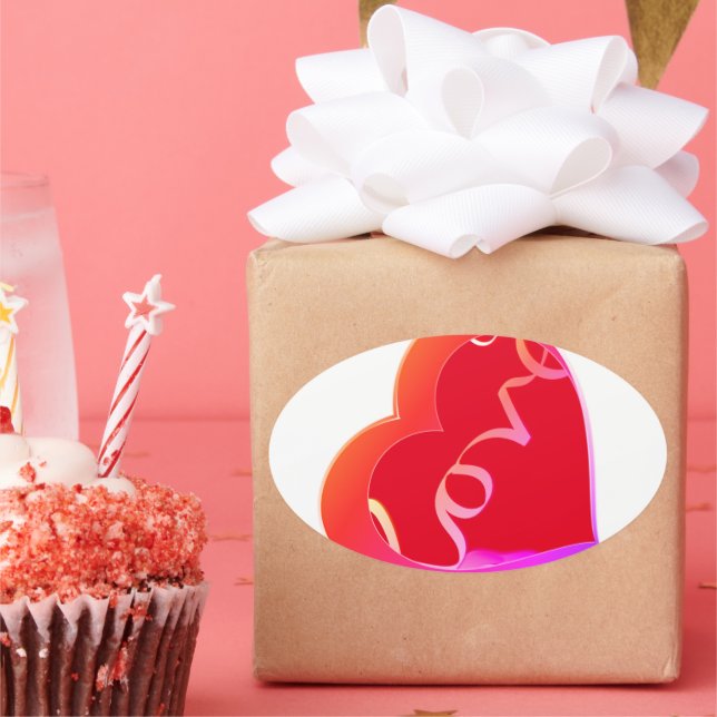 Love Red Heart   Oval Sticker (Party)