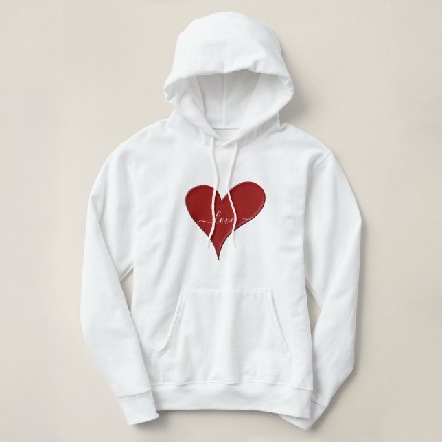 LOVE | Red Heart Script Font Hoodie (Design Front)