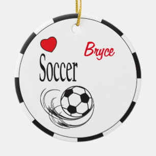 Love Red Heart Soccer Ball Ceramic Tree Decoration