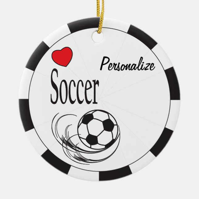 Love Red Heart Soccer Ball Ceramic Tree Decoration (Front)